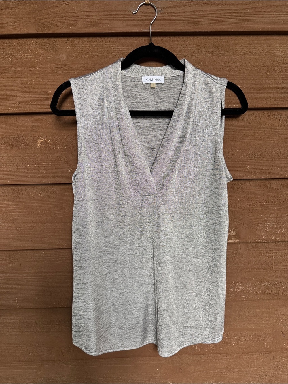Calvin Klein Light Silver V-Neck Sleeveless Blouse size Medium